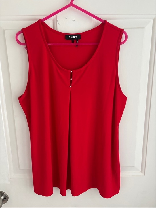 Dkny Tops - DKNY Red Sleeveless Pleat-Front Tank with Button Detail